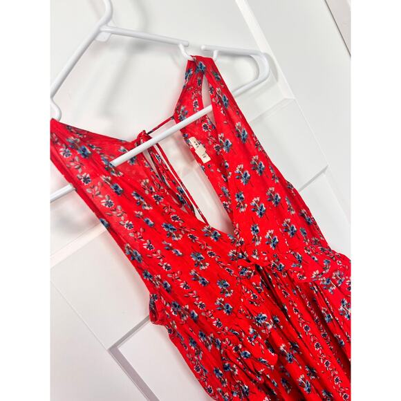 En Creme Women's Floral Print Ruffle Mini‎ Fit & Flare Dress Red Blue Size Small - Picture 3 of 9